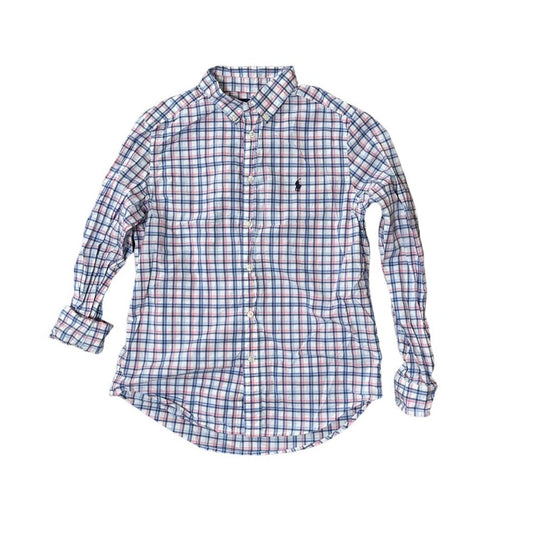 Ralph Lauren Boys Large 14-16 Pink Blue White Long Sleeve Button Down Shirt