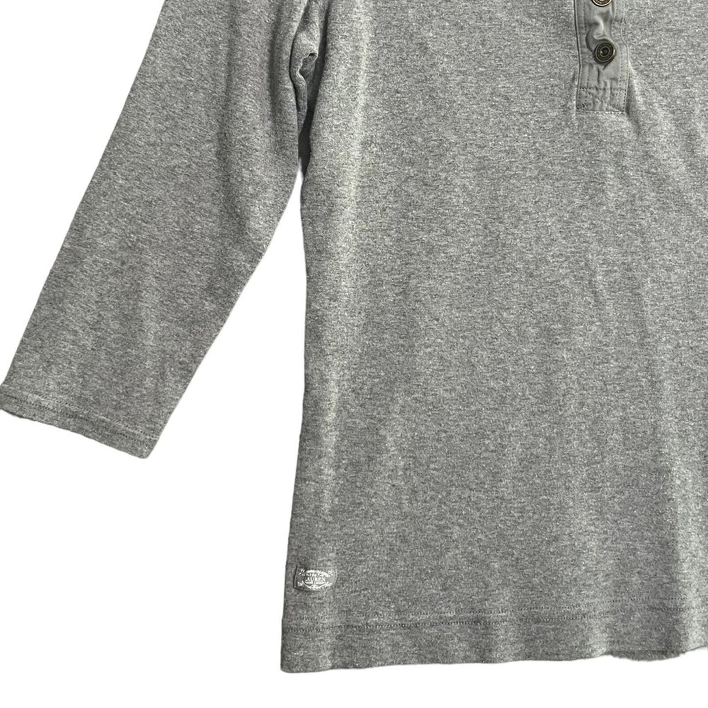 Lauren Ralph Lauren Henley Womens Medium Gray Long Sleeve 3/4 Button Down 