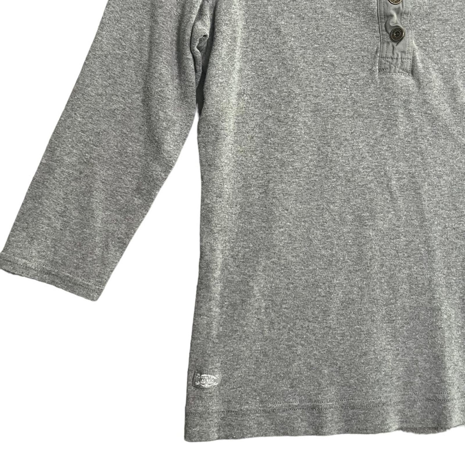 Lauren Ralph Lauren Henley Womens Medium Gray Long Sleeve 3/4 Button Down 
