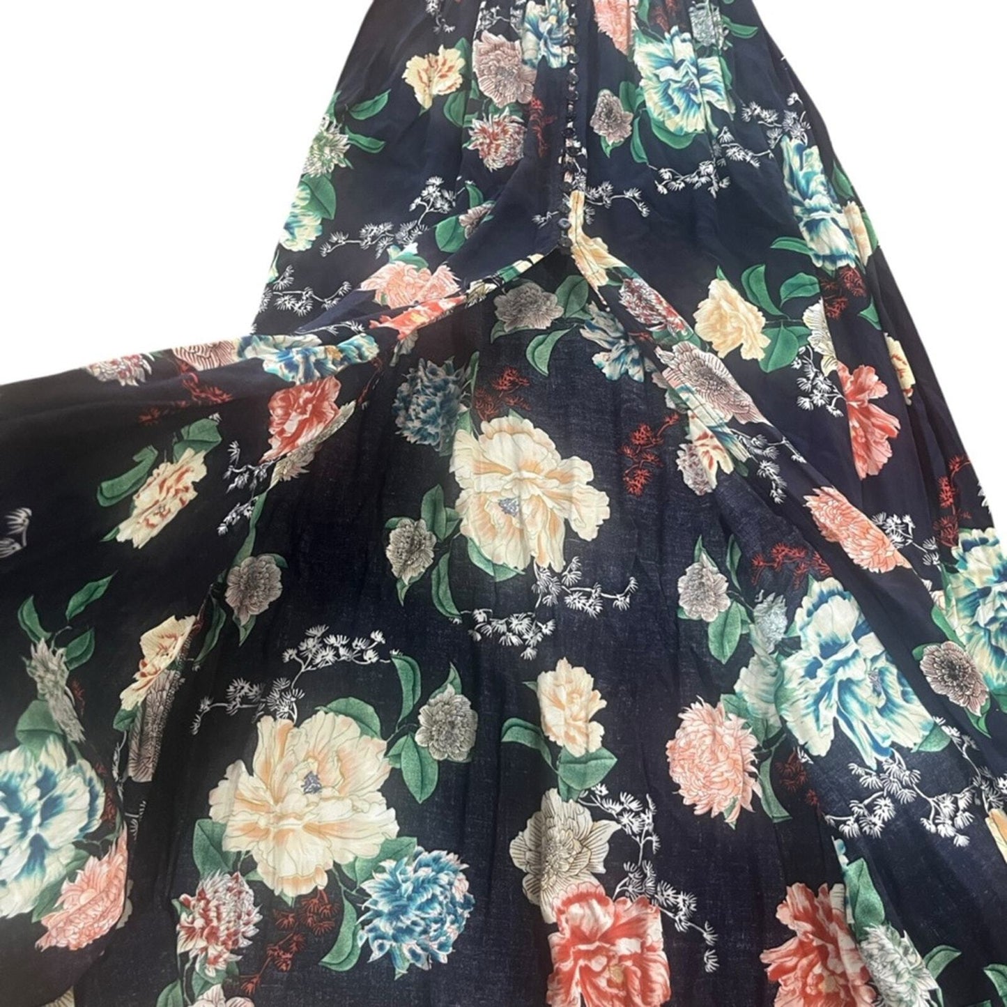 Floral Maxi Womens Size Small V Neck Short Sleeve Smock Waist Button Down Split