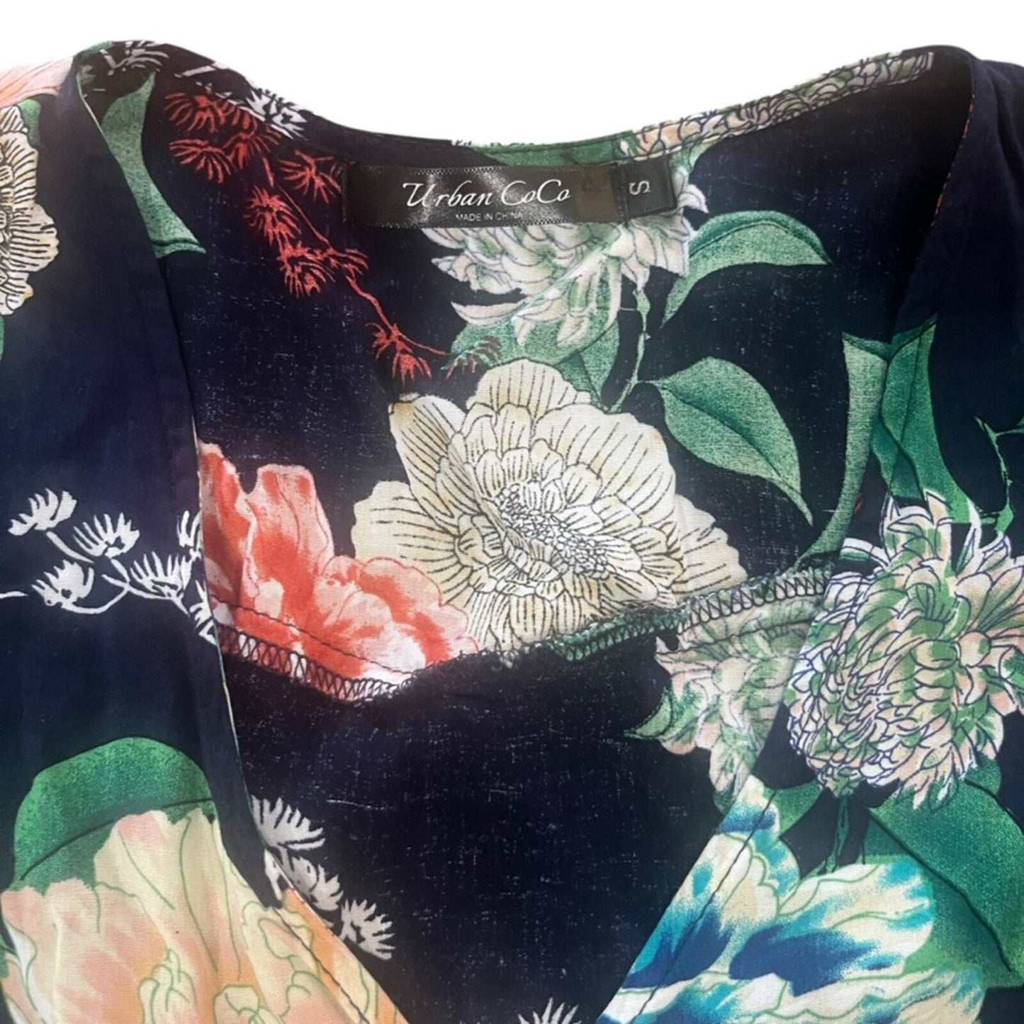 Floral Maxi Womens Size Small V Neck Short Sleeve Smock Waist Button Down Split