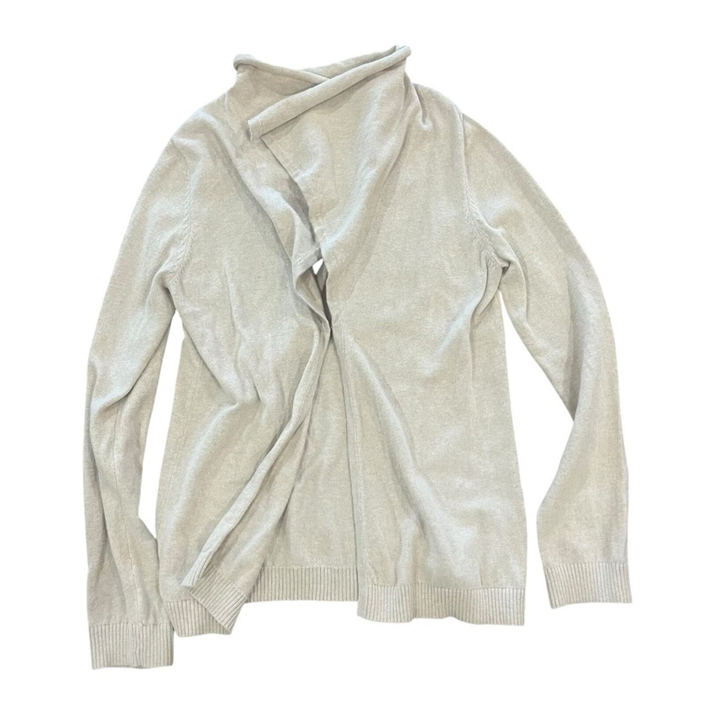 Lands End Womens Size Small Tan Long Sleeve Knit Front Clasp Cardigan Sweater