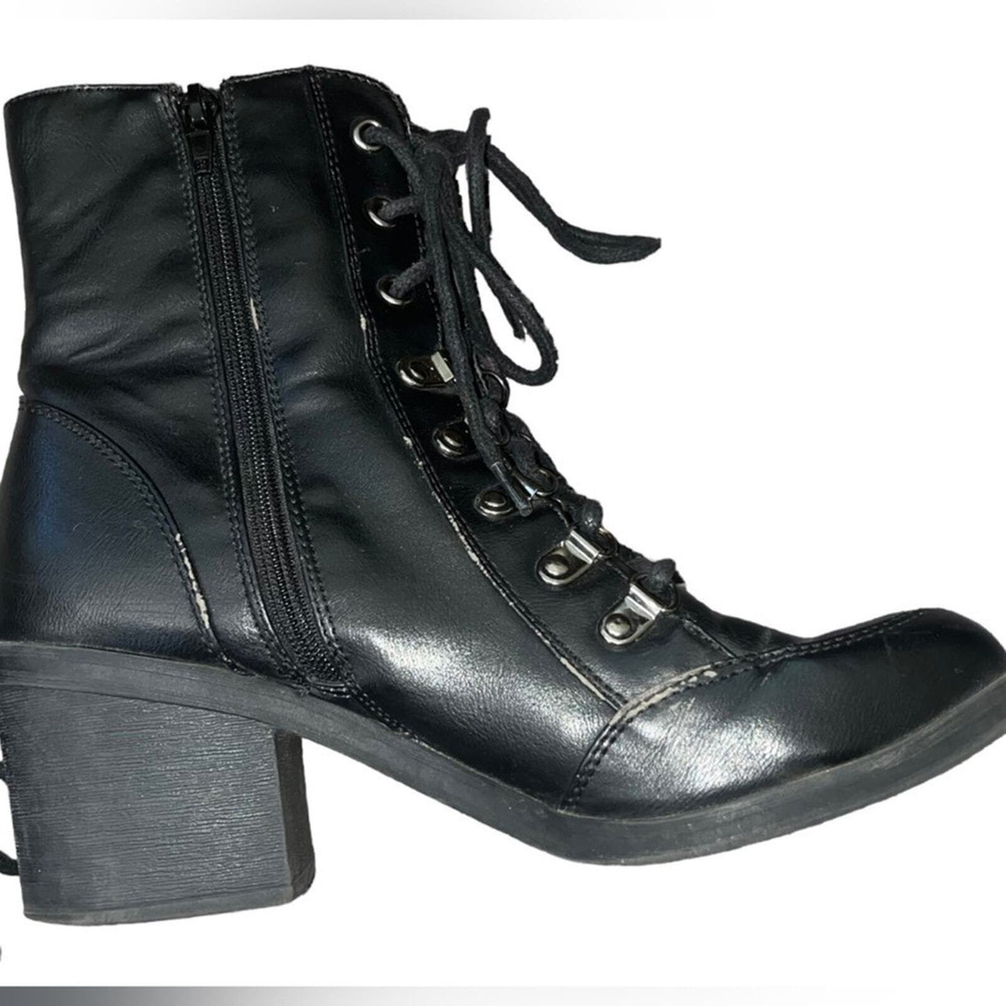 Guess Womens Size 9M Black Lace Up Ankle Boot Chunky Heel