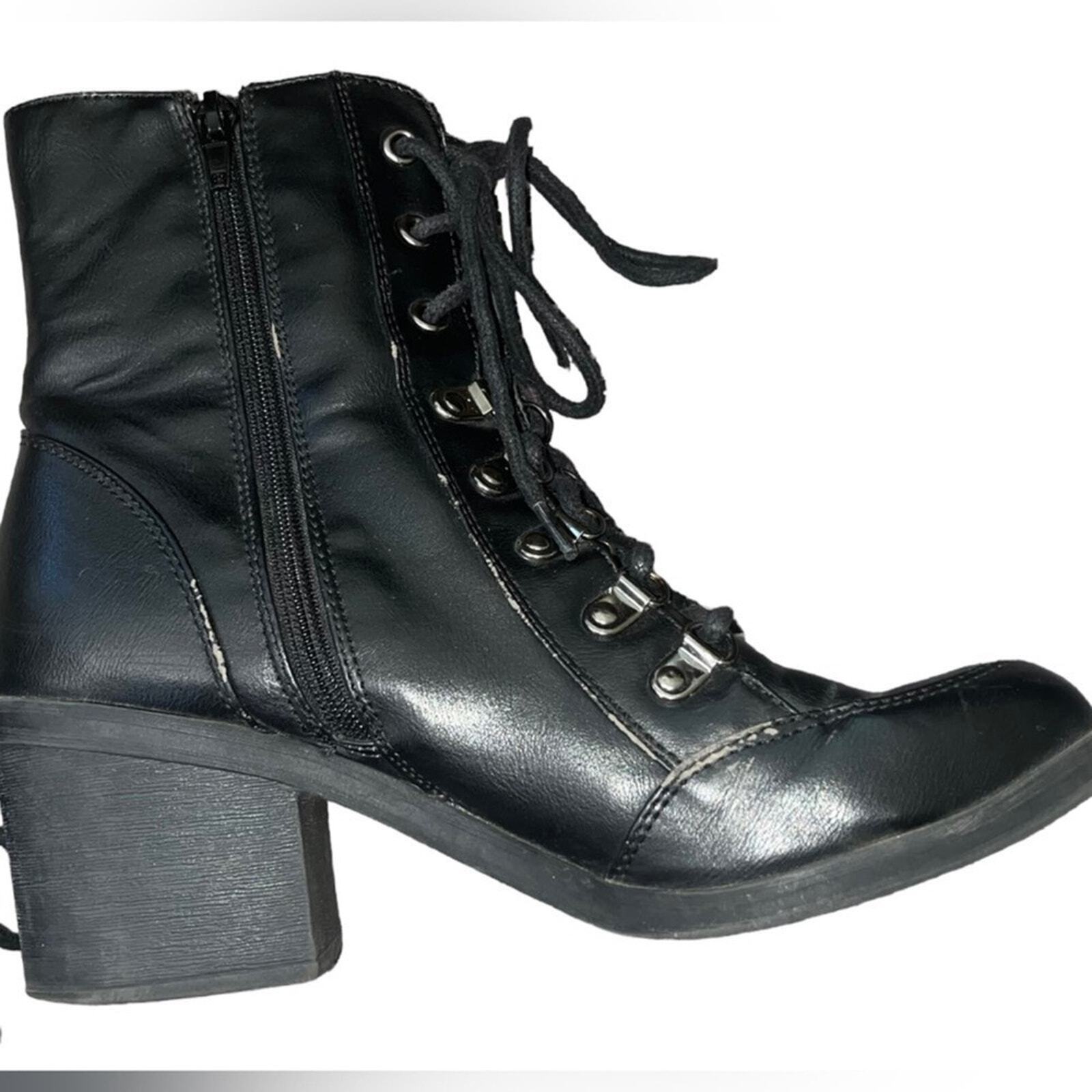 Guess Womens Size 9M Black Lace Up Ankle Boot Chunky Heel