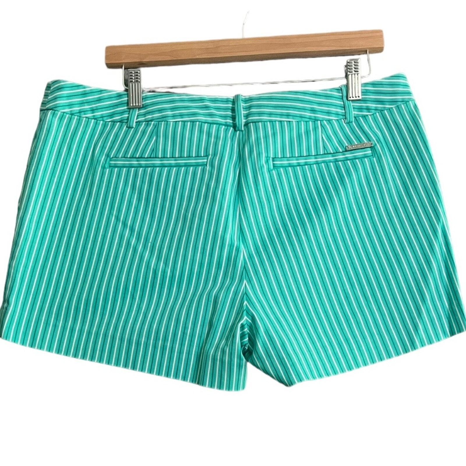 Michael Kors Shorts Womens Size 12 Turquoise Striped Flat Front Button Zip 