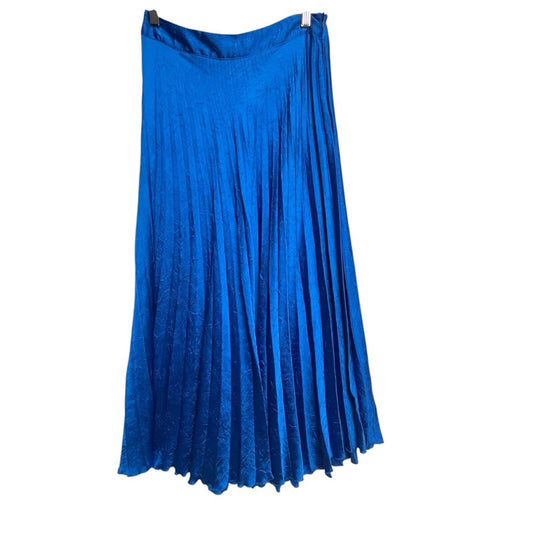 ZARA Womens Blue Shiny Pleated Satin Midi Skirt Size Medium NWT