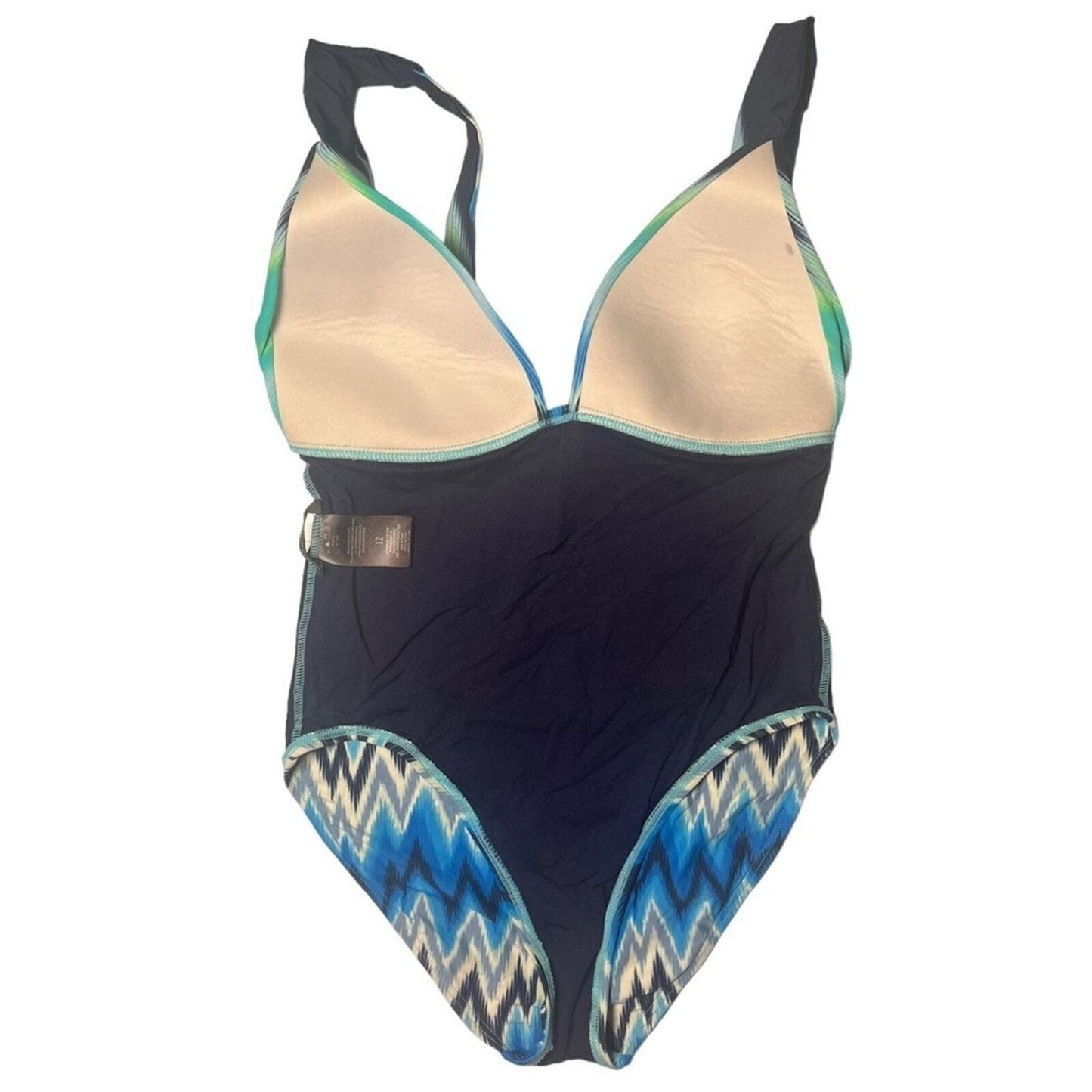 Vince Camuto Womens Swimsuit Size 12 One Piece Swim Multicolor Aztec Plunge Neck