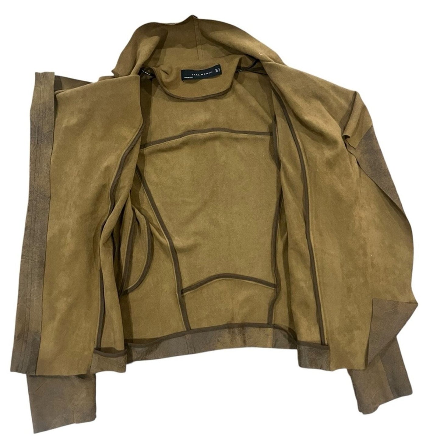ZARA Womens Size Medium Brown Faux Suede Effect Overshirt Moto Style Jacket