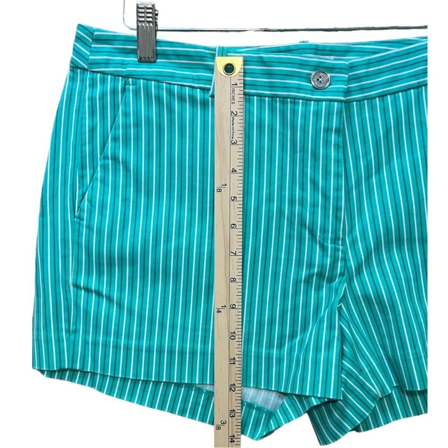 Michael Kors Shorts Womens Size 12 Turquoise Striped Flat Front Button Zip 