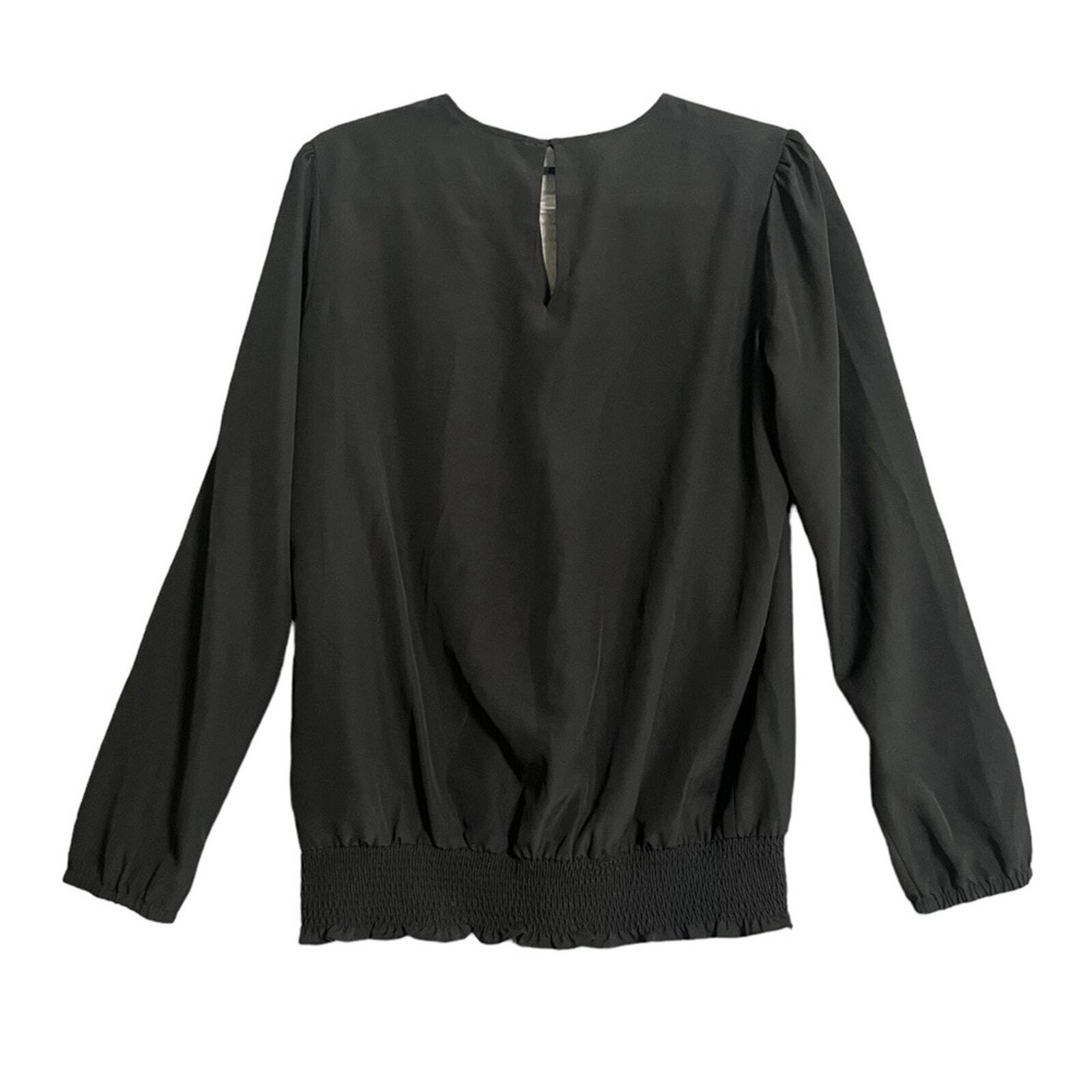 Michael Kors Womens Medium Black Long Sleeve Blouson Crossover Top