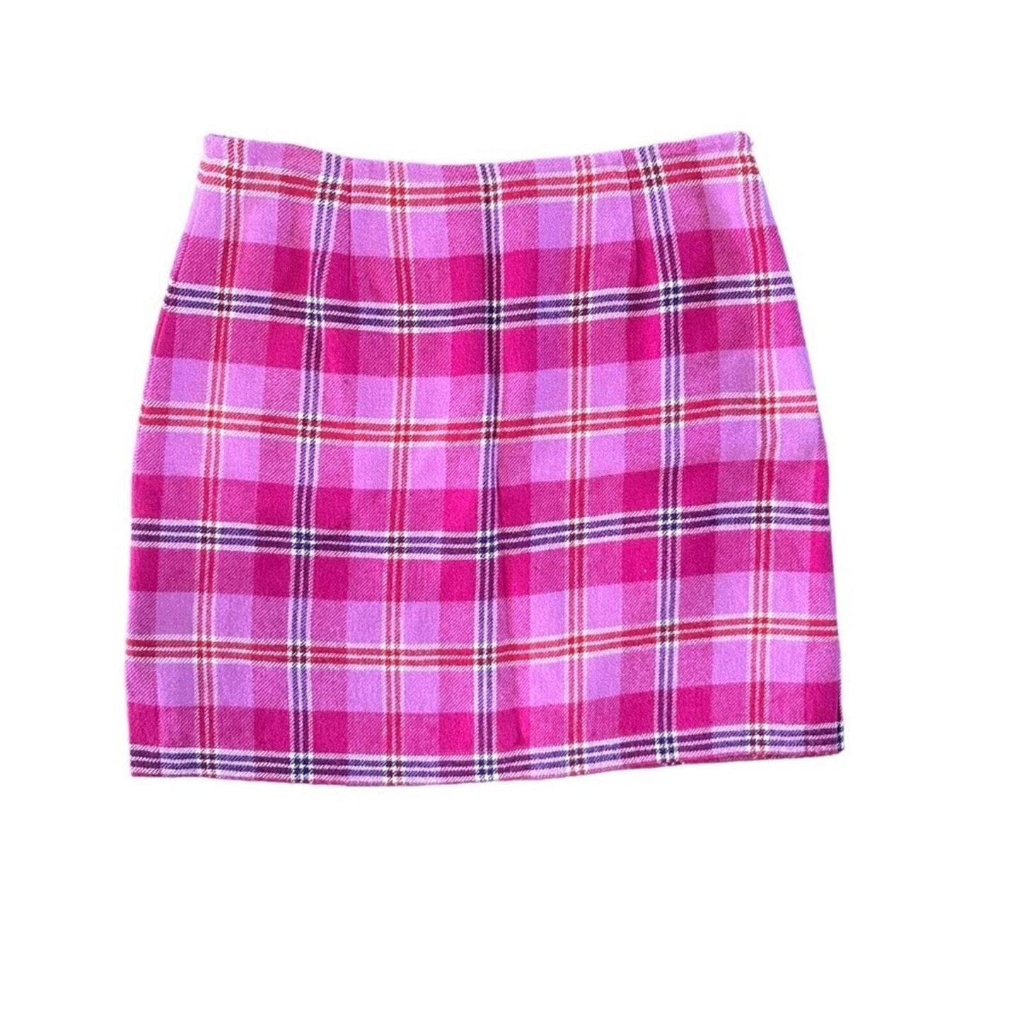Boston Proper Women's Pink & Red Plaid Wool/Rayon Mini Skirt Size 8