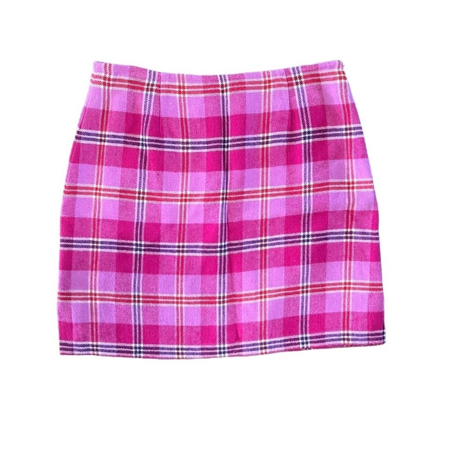 Boston Proper Women's Pink & Red Plaid Wool/Rayon Mini Skirt Size 8