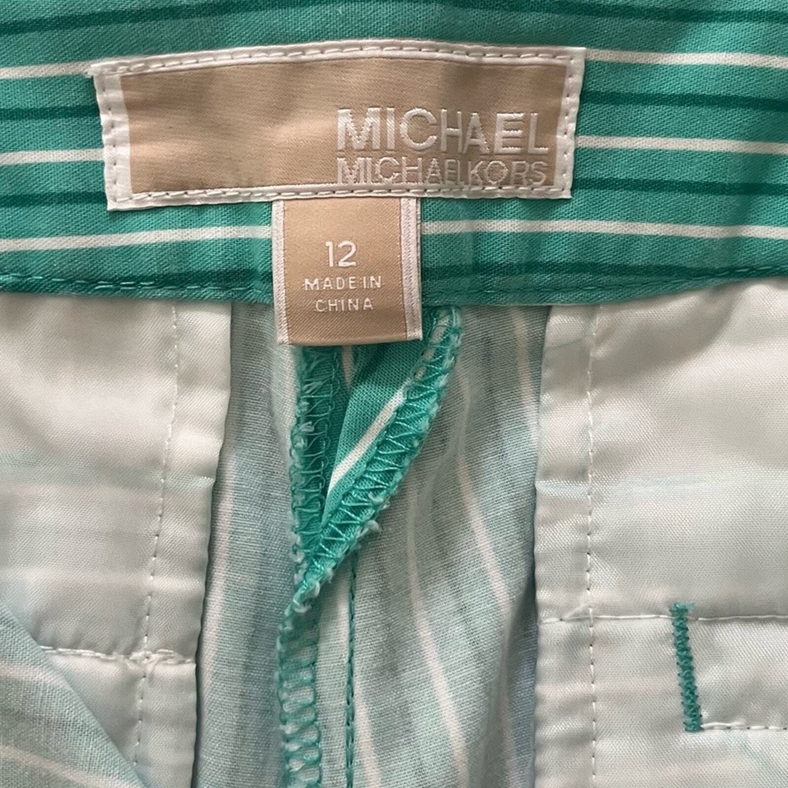 Michael Kors Shorts Womens Size 12 Turquoise Striped Flat Front Button Zip 