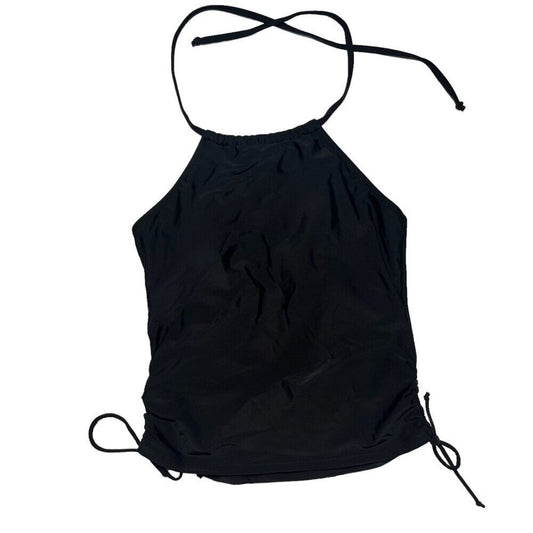 Beachsissi Black Side Drawstrings, Neck Tie, Halter, Tankini Swim Top I Size M