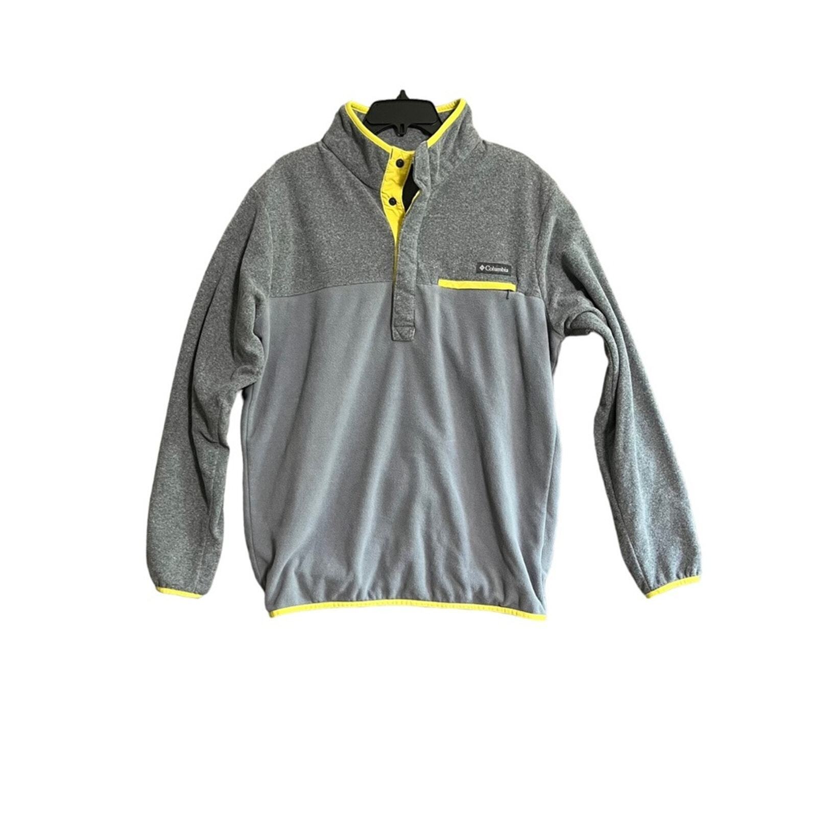 Columbia Mens Medium Fleece 1/4 Snap Pullover Gray w/ Yellow Trim