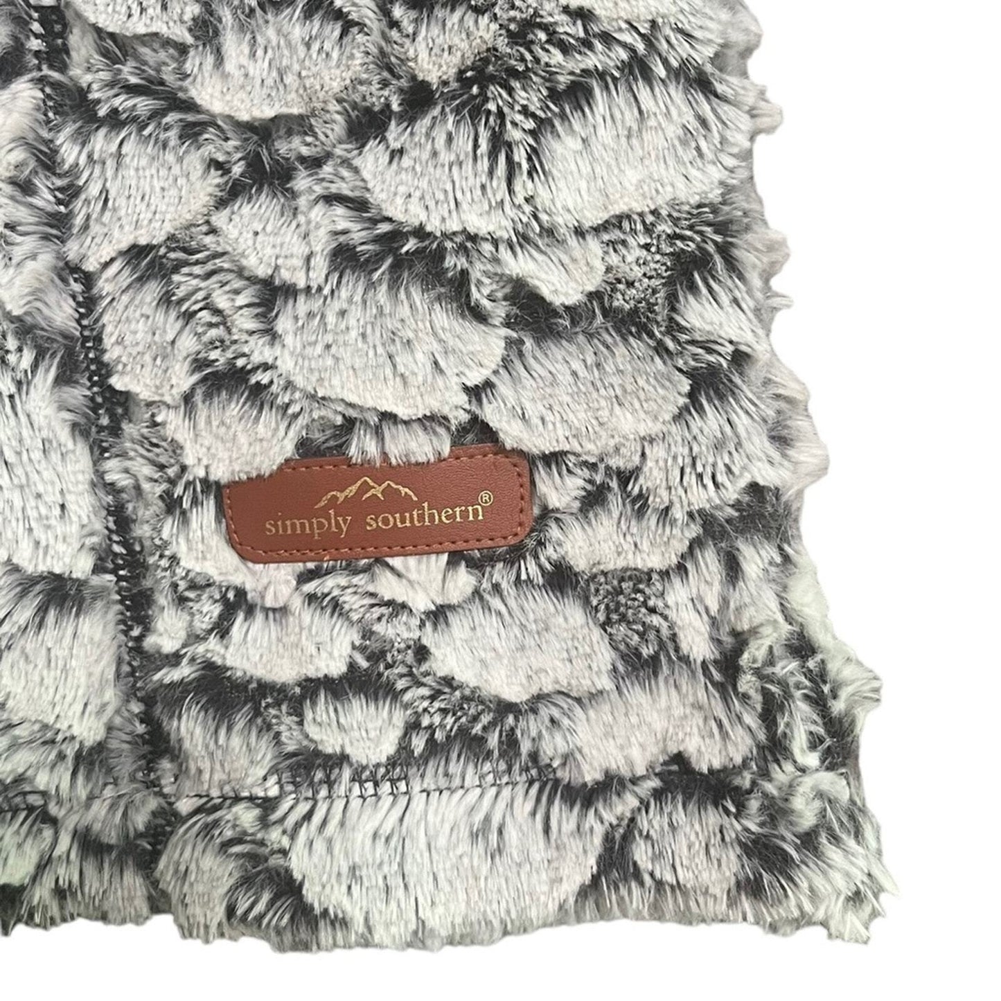 Simply Southern Womens Large Gray Bubble Fur 1/4 Zip Front Pockets Pullover