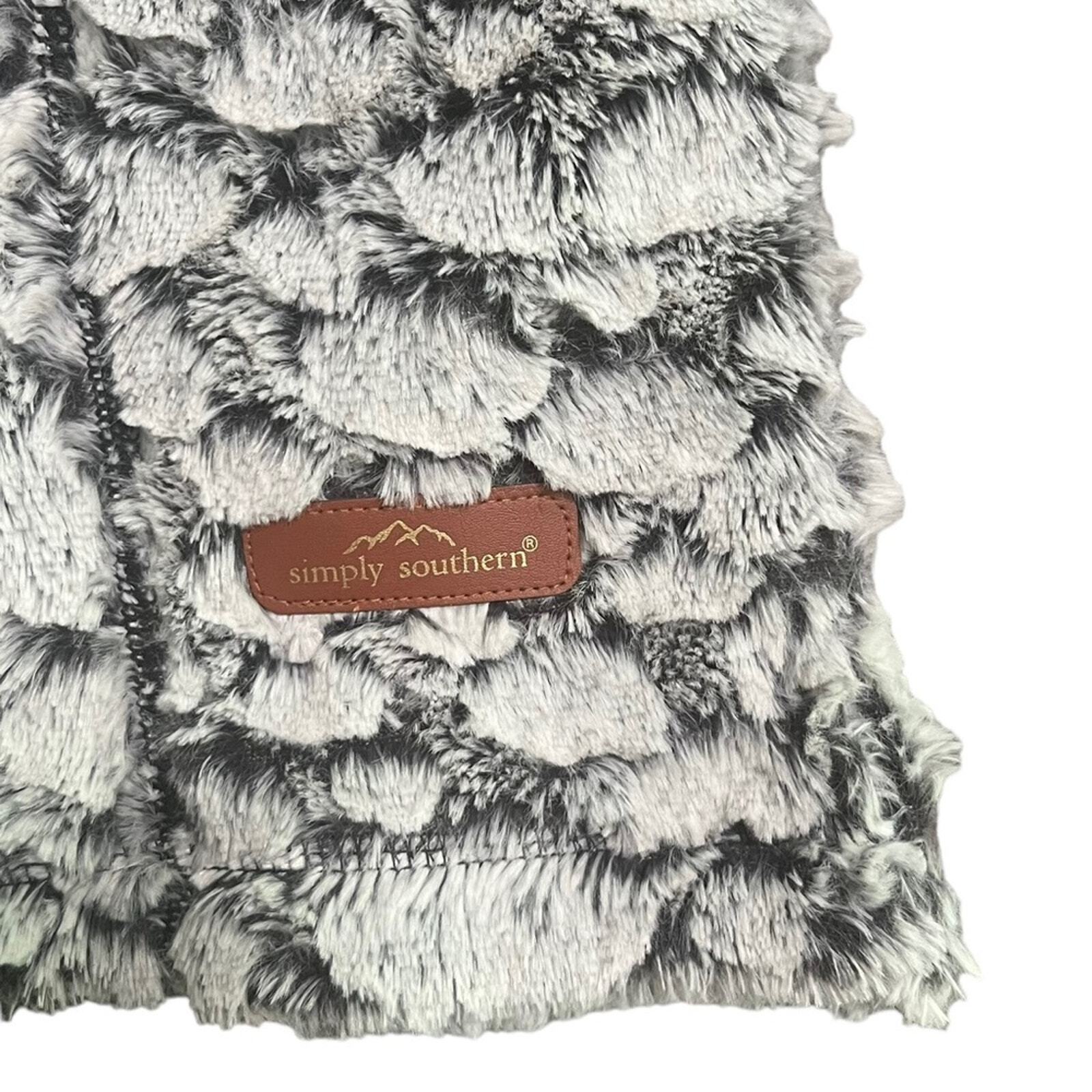 Simply Southern Womens Large Gray Bubble Fur 1/4 Zip Front Pockets Pullover