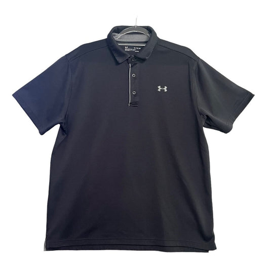 Under Armour Mens XL Black Loose Heatgear Short Sleeve Collared Polo Shirt