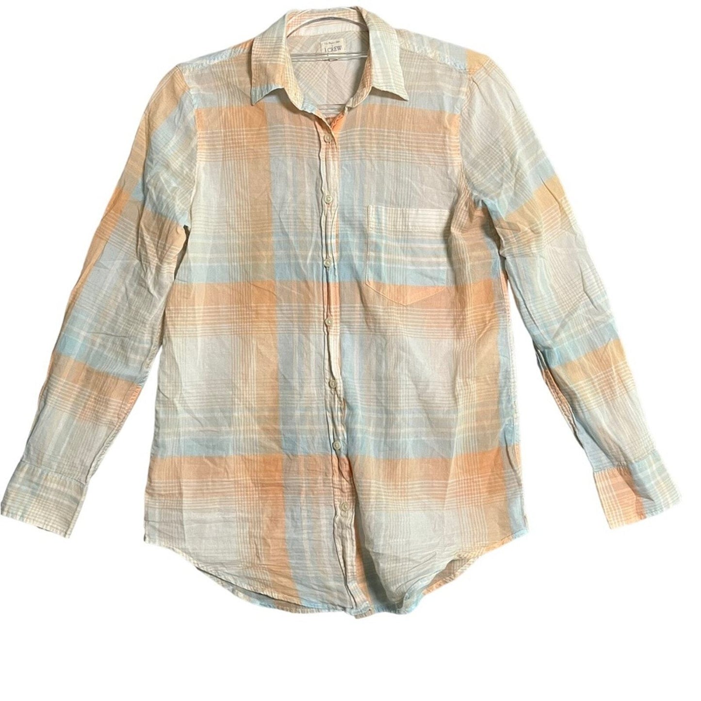 J. Crew Womens XS The Perfect Fit Peach Blue White Long Sleeve Button Down Shirt