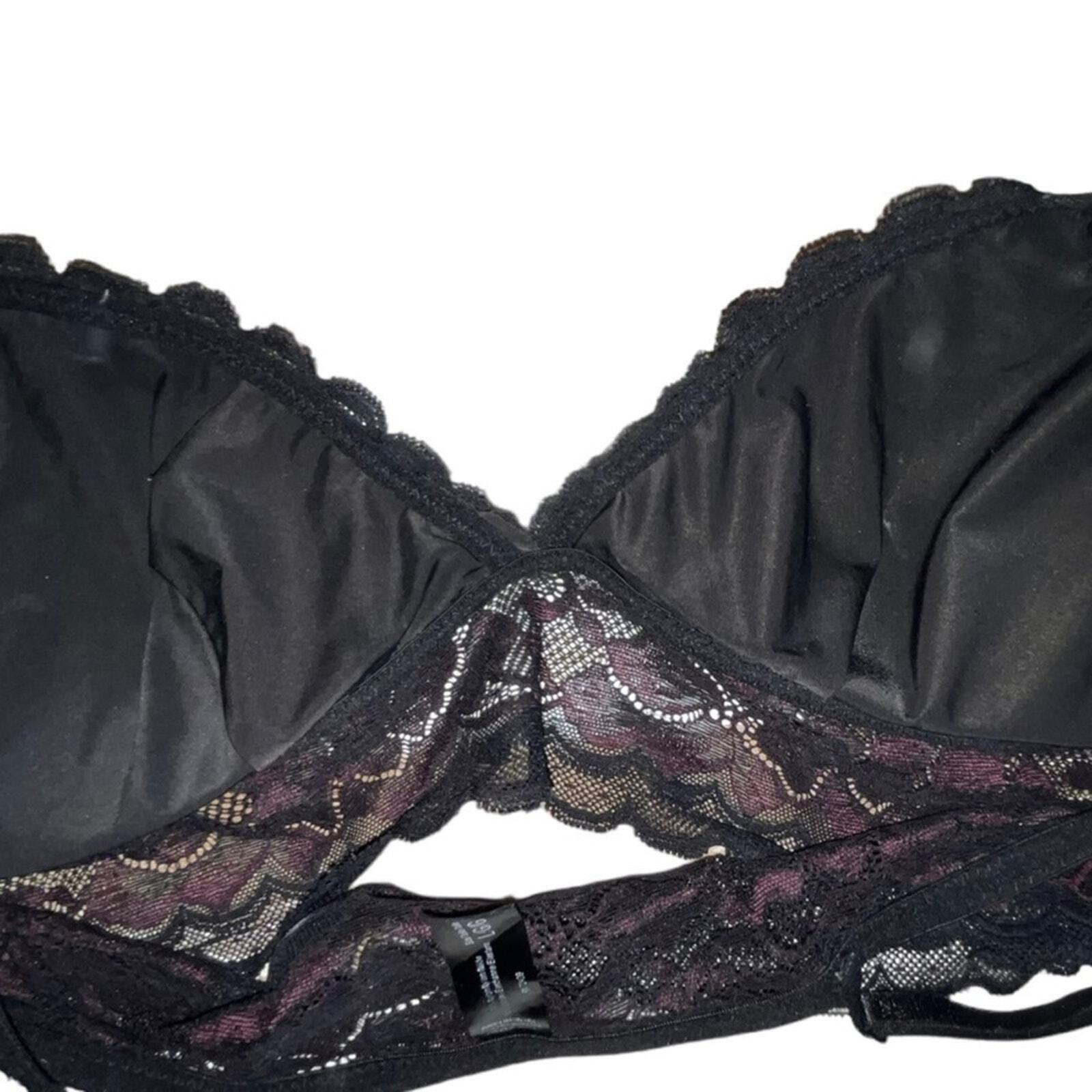 Women’s Size Large bra bralette black purple lace adjustable straps 
