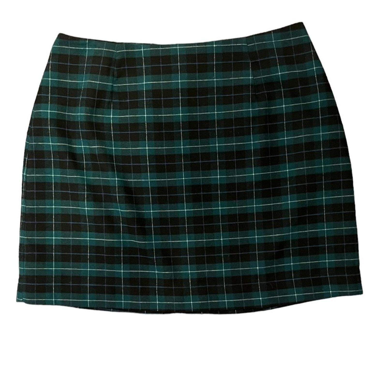 Old Navy Womens Size 4 Navy Green Plaid Polyester Mini Skirt 