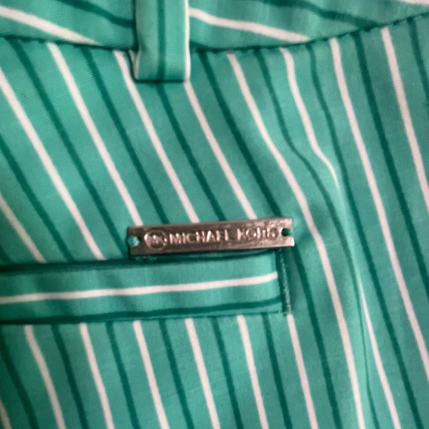 Michael Kors Shorts Womens Size 12 Turquoise Striped Flat Front Button Zip 