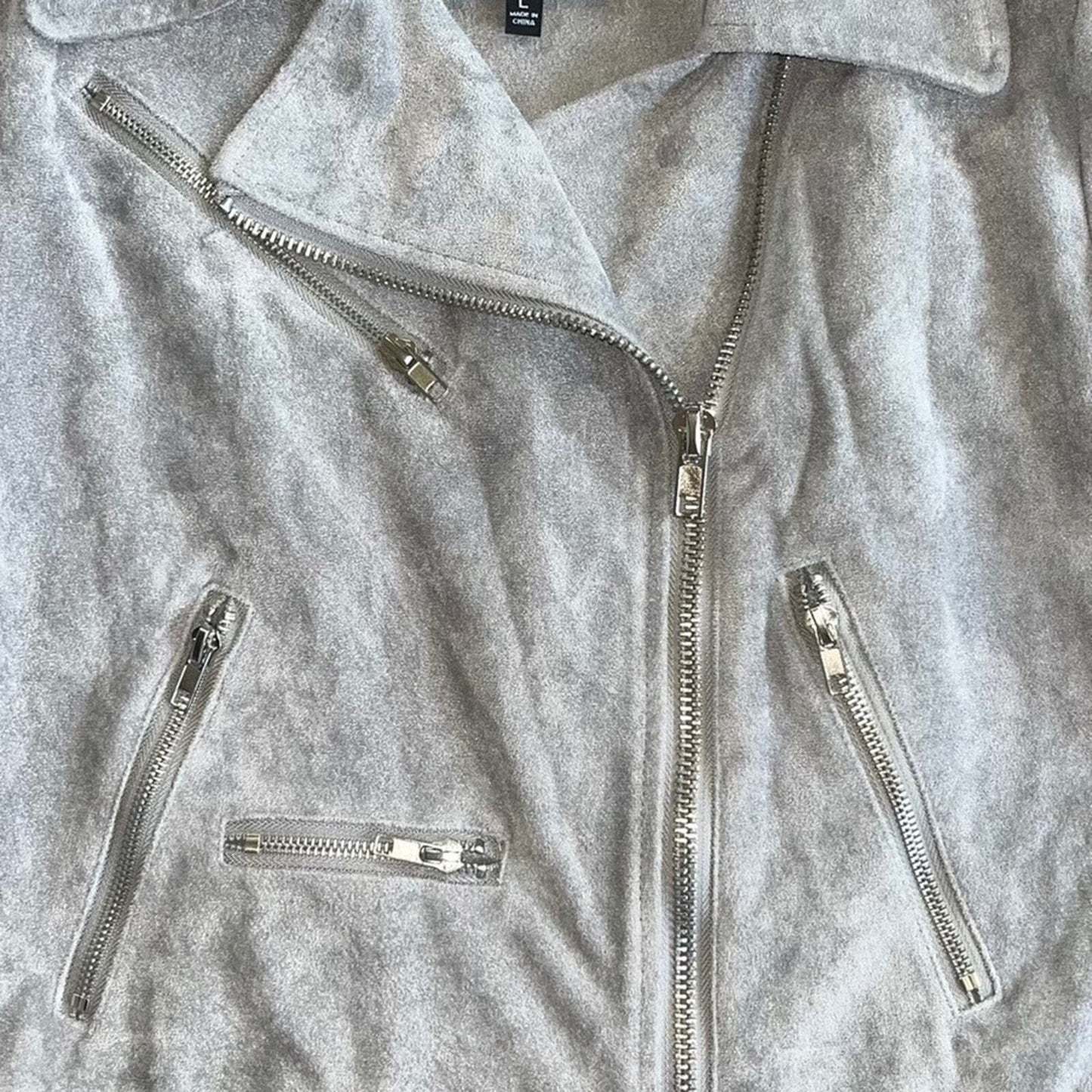Lulus Womens Large Gray Faux Suede Zip Moto Jacket