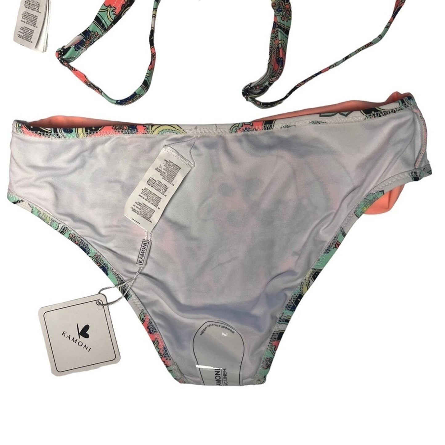 Kamoni Women's Bikini Swimsuit Size Small Peach Multicolor Push Up Split NWT