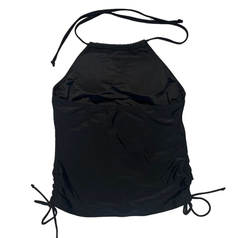 Beachsissi Black Side Drawstrings, Neck Tie, Halter, Tankini Swim Top I Size M