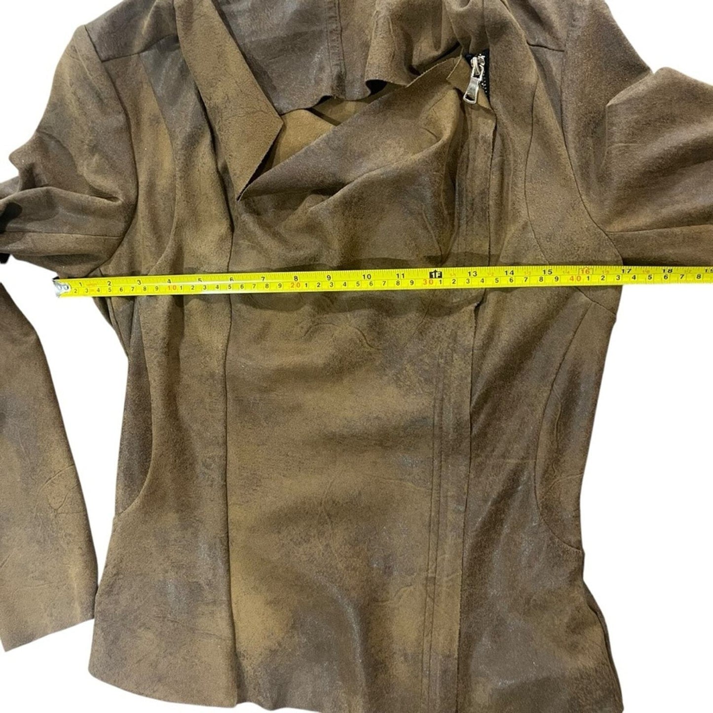 ZARA Womens Size Medium Brown Faux Suede Effect Overshirt Moto Style Jacket