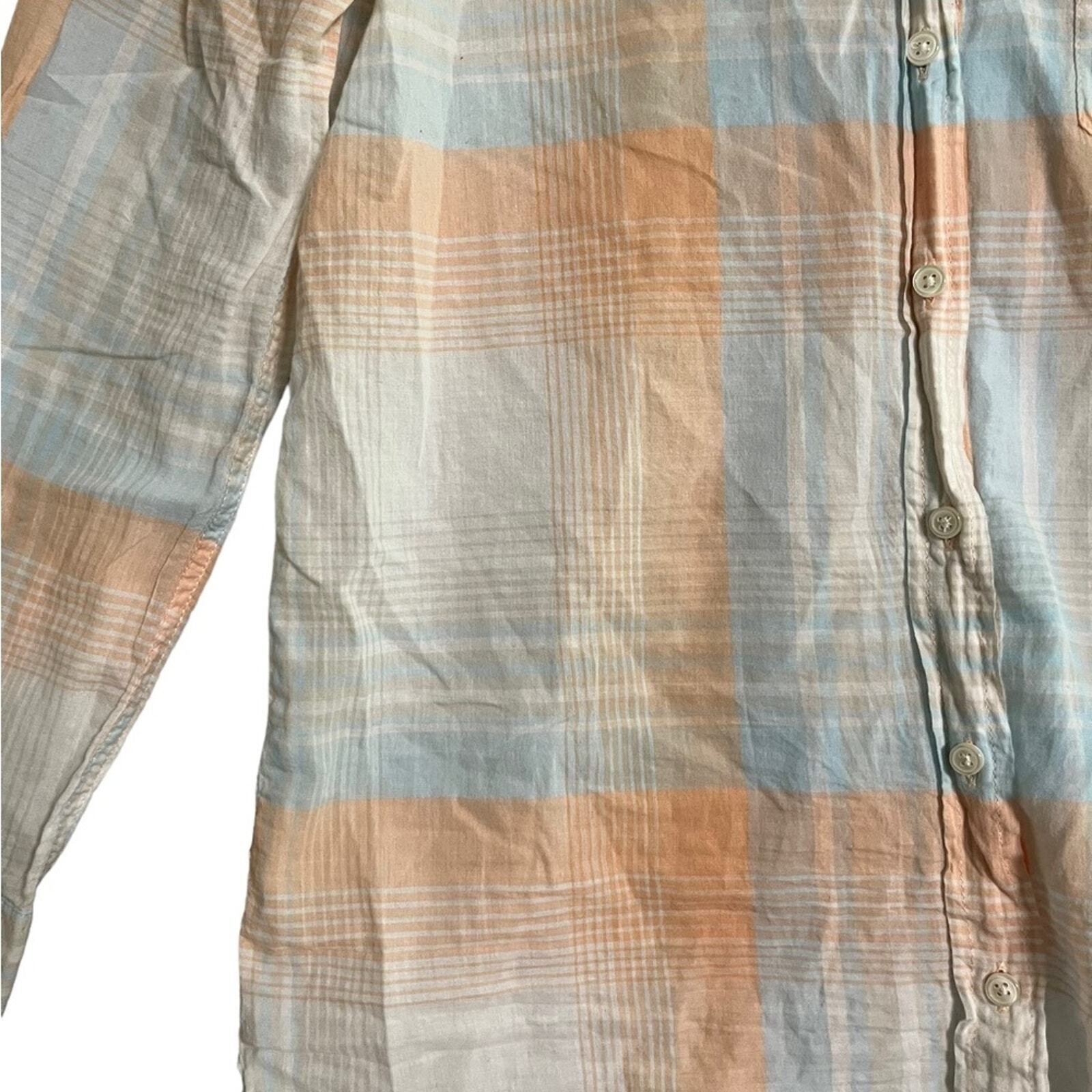 J. Crew Womens XS The Perfect Fit Peach Blue White Long Sleeve Button Down Shirt