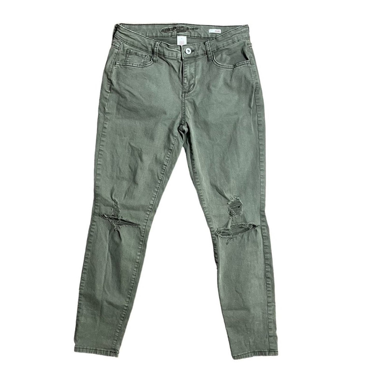 Arizona Womens Size 7 Jegging Olive Green Distressed Jeans