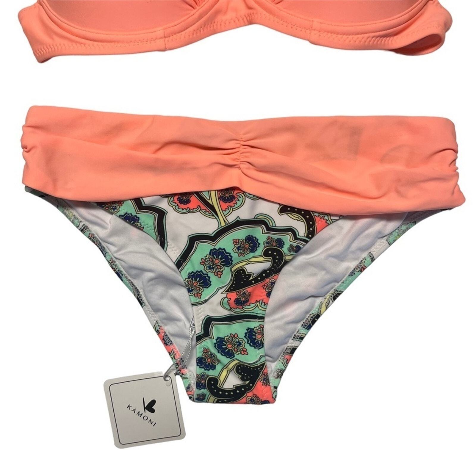 Kamoni Women's Bikini Swimsuit Size Small Peach Multicolor Push Up Split NWT