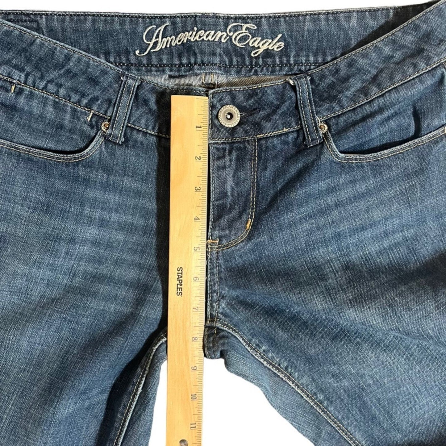 American Eagle Womens 77 Straight 8 Long Medium Wash Denim Jeans