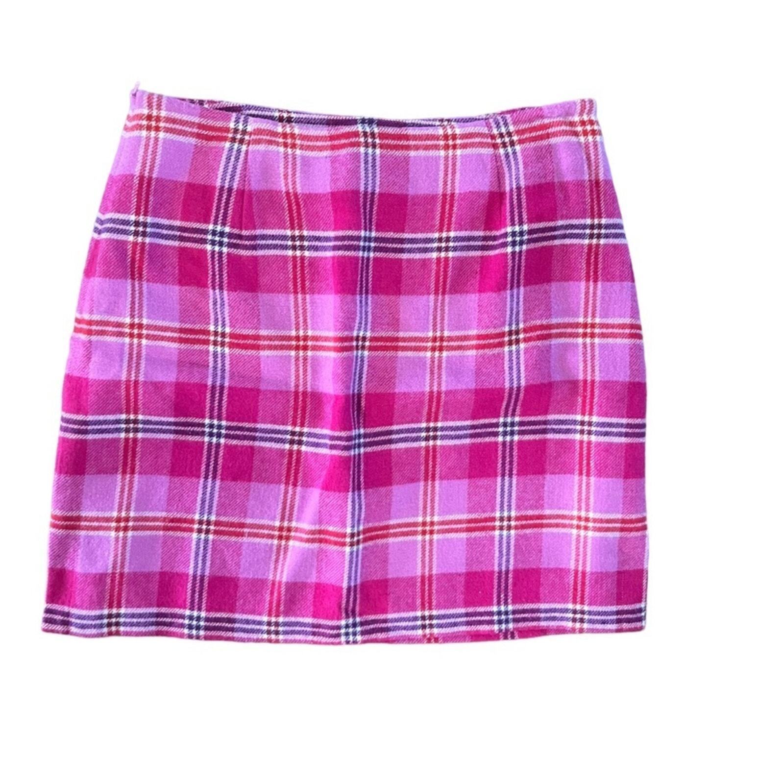 Boston Proper Women's Pink & Red Plaid Wool/Rayon Mini Skirt Size 8
