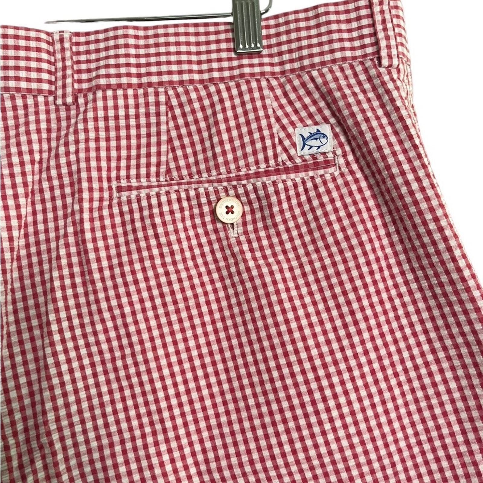 Southern Tide Mens Size 40 The Skipjack Gingham Red & White Flat Front Shorts