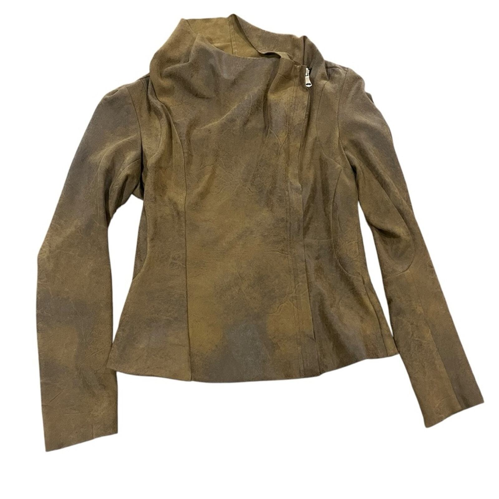 ZARA Womens Size Medium Brown Faux Suede Effect Overshirt Moto Style Jacket