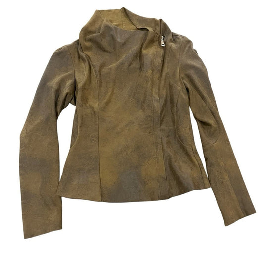 ZARA Womens Size Medium Brown Faux Suede Effect Overshirt Moto Style Jacket