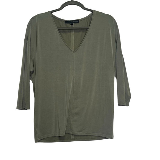 White House Black Market Womens  Small Plain Olive Green 3/4 Sleeve V Neck Top