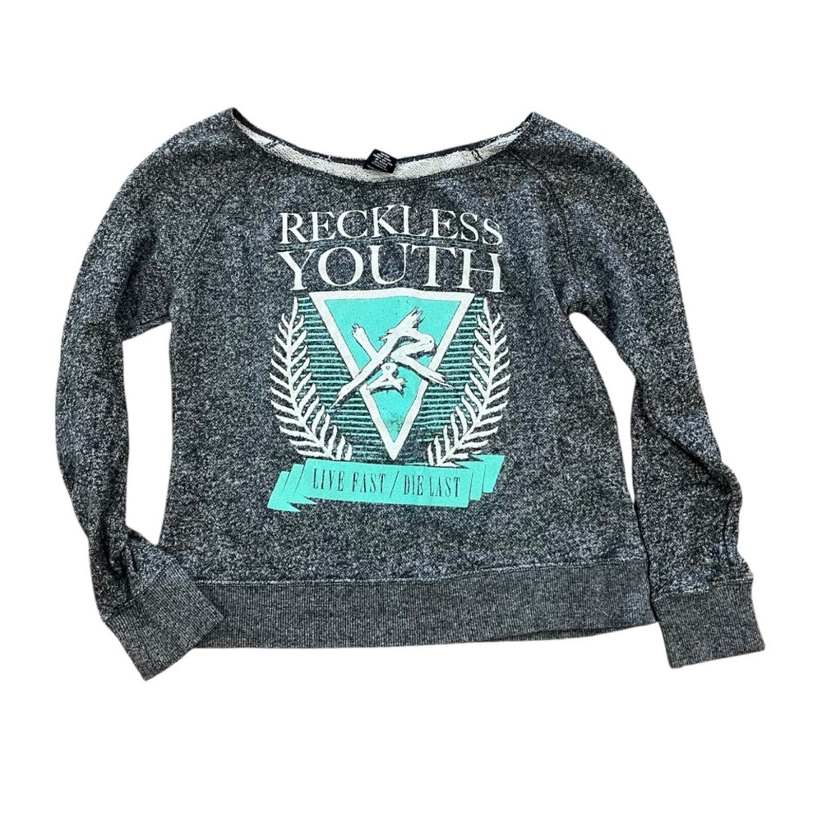Young & Reckless Womens Size Medium Wide Neck Off Shoulder Gray Sweatshirt