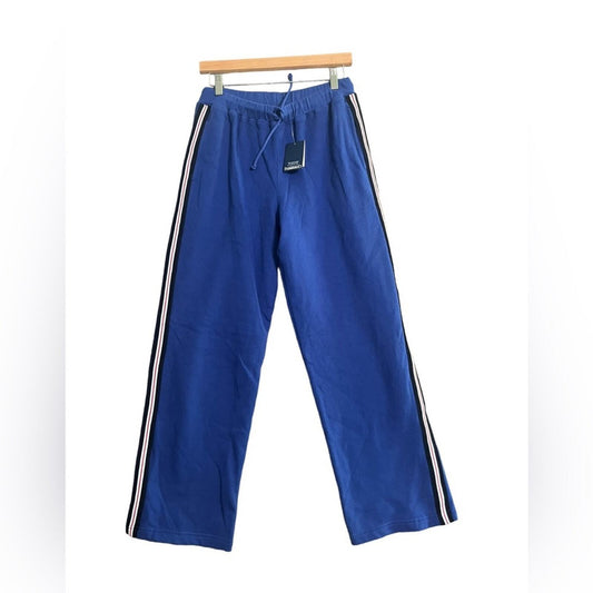 Land's End Boys Size 18 Blue Side Stripe Straight Leg Athletic Pants NWT