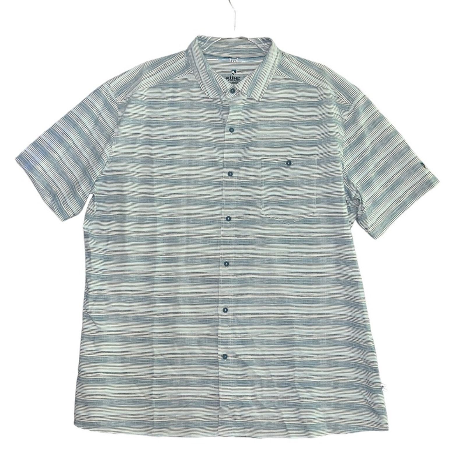 KUHL Mens XL Breathable Blue White Short Sleeve Button Down Collared Shirt