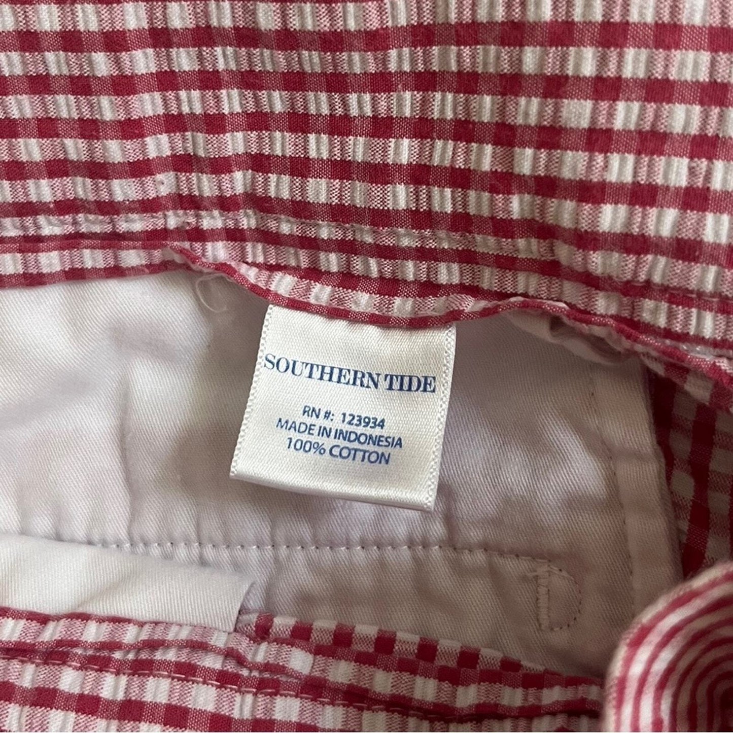 Southern Tide Mens Size 40 The Skipjack Gingham Red & White Flat Front Shorts
