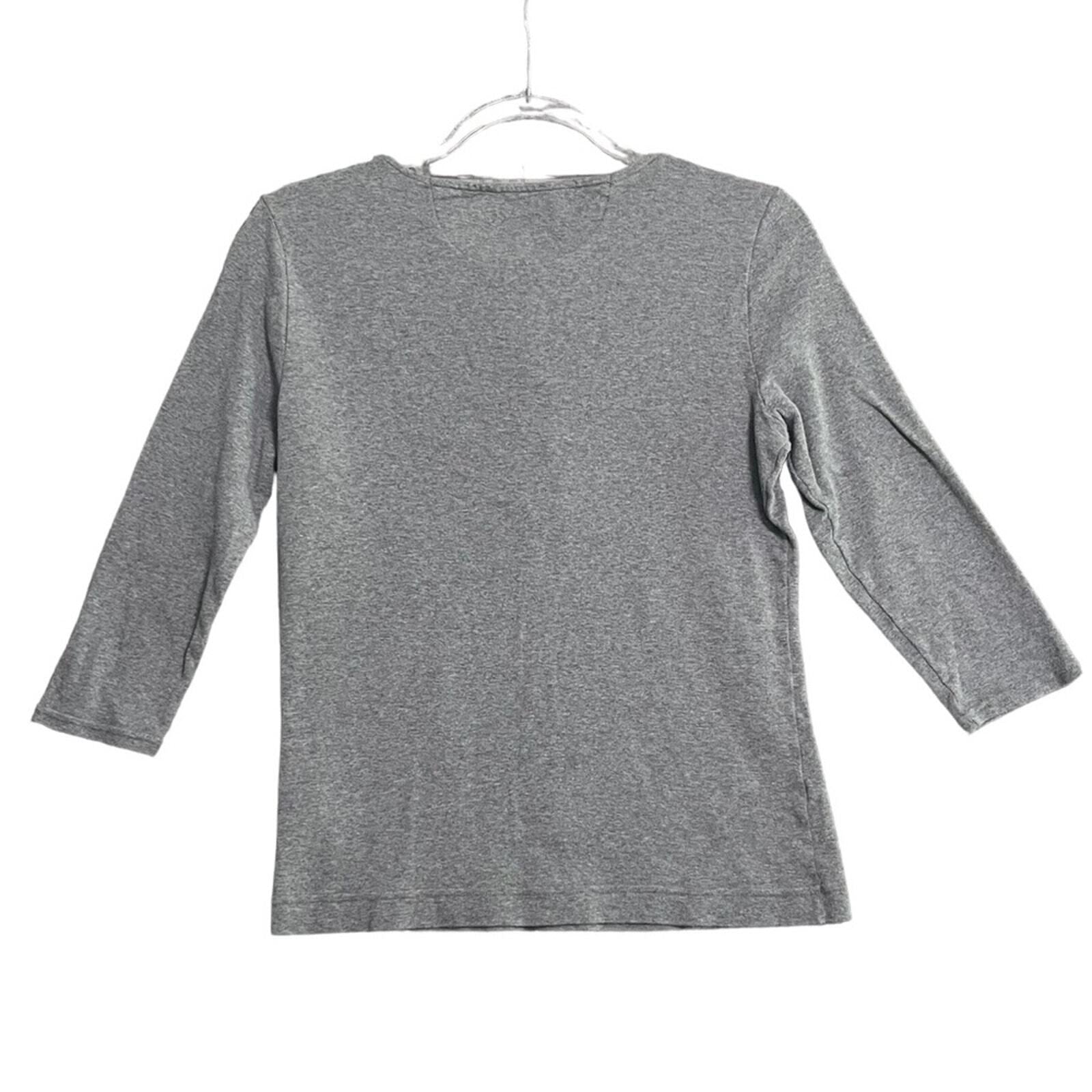 Lauren Ralph Lauren Henley Womens Medium Gray Long Sleeve 3/4 Button Down 