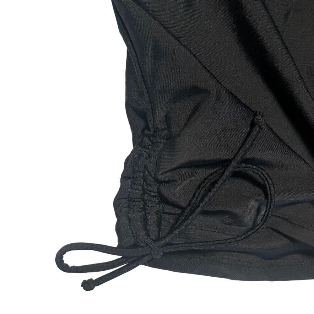 Beachsissi Black Side Drawstrings, Neck Tie, Halter, Tankini Swim Top I Size M