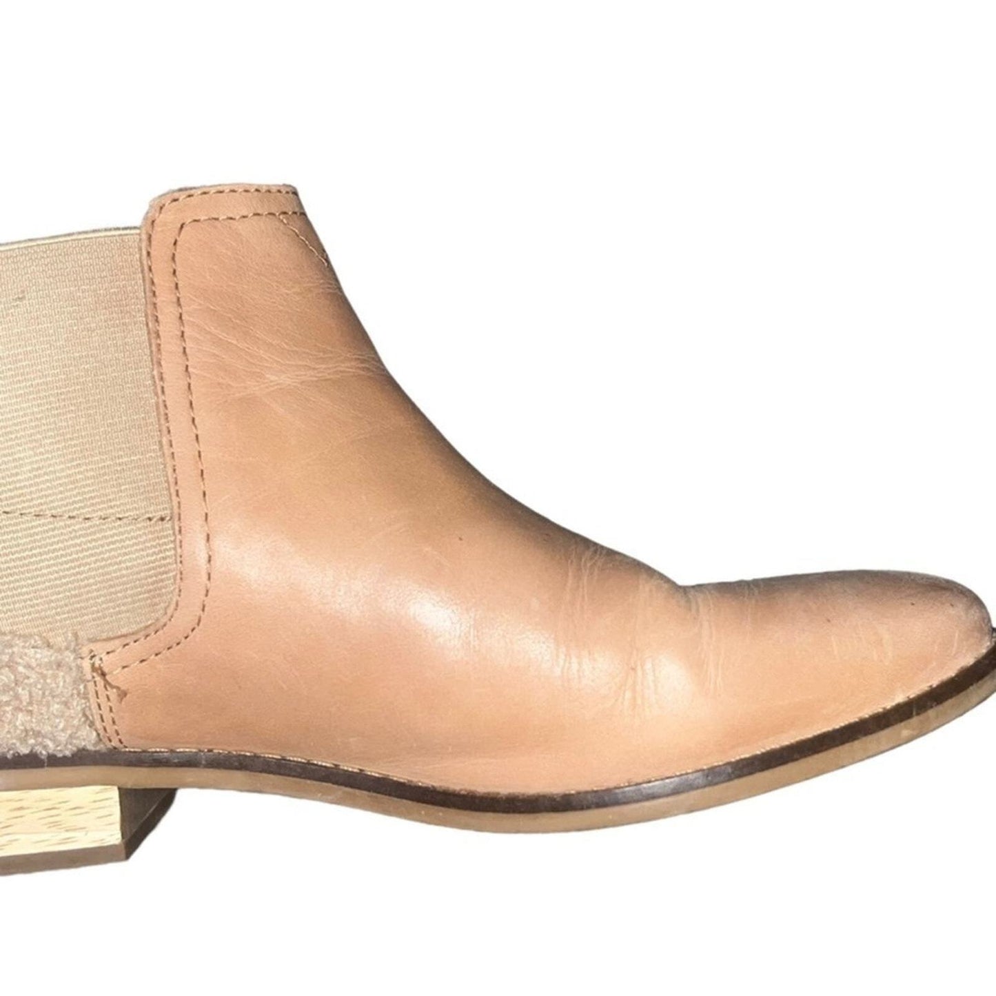 TOMS Womens Size W7 Ella Leather Chelsea Boots Honey Leather Faux Shearling 