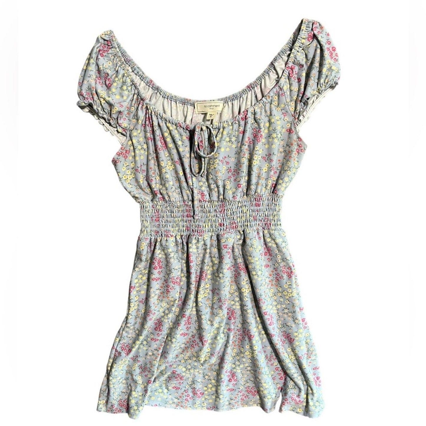No Comment Womens Medium Blue Floral Short Elastic Off Shoulder Mini Dress