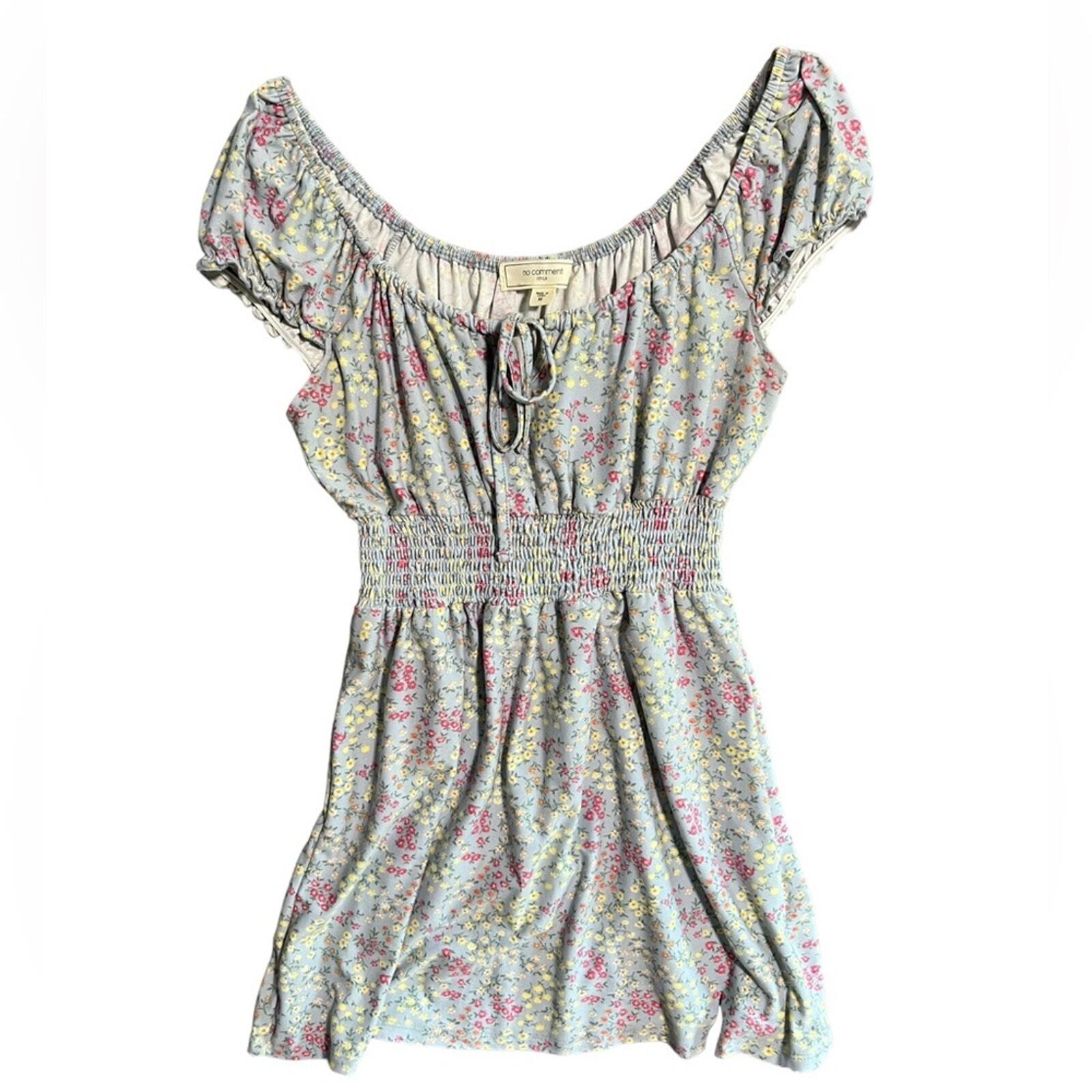 No Comment Womens Medium Blue Floral Short Elastic Off Shoulder Mini Dress