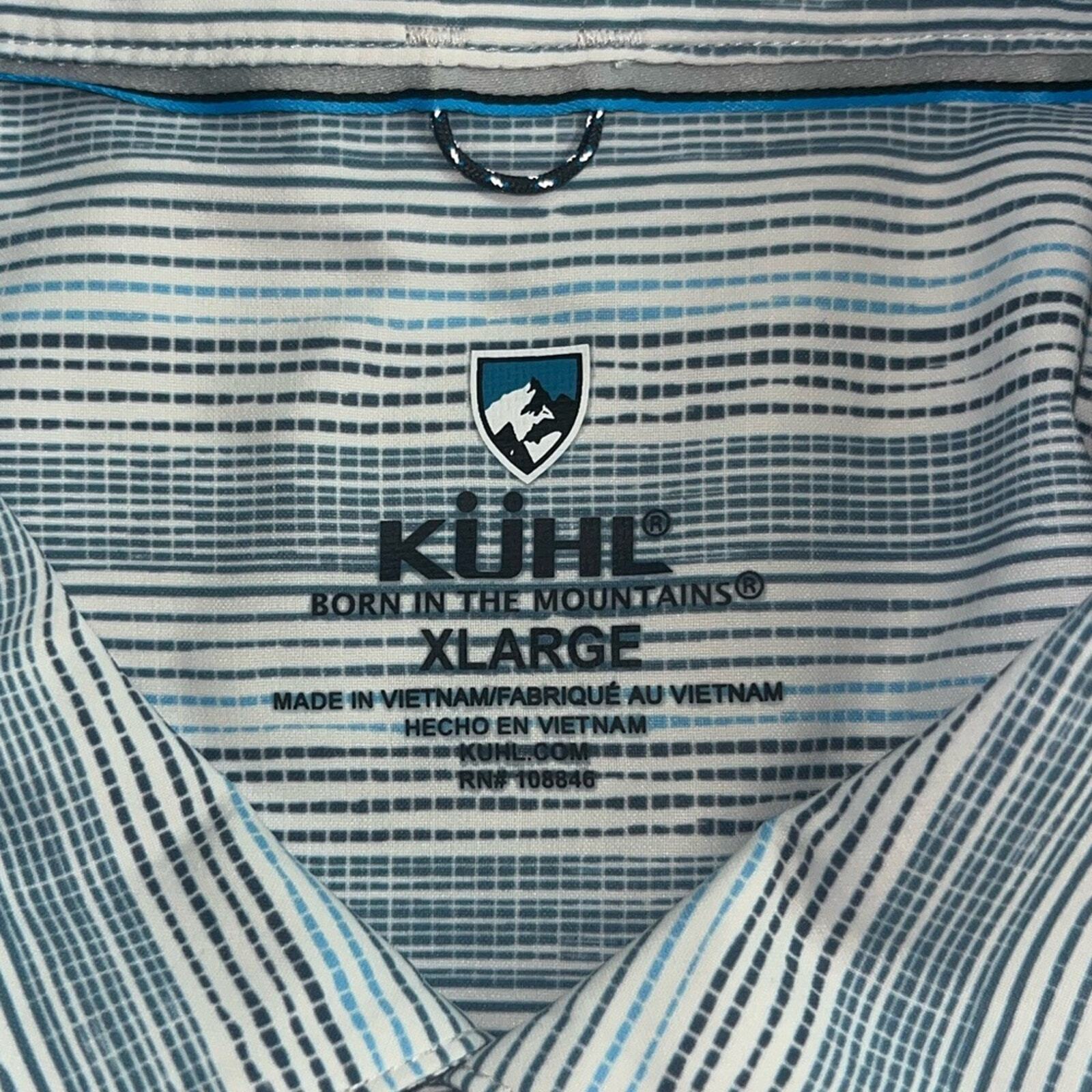 KUHL Mens XL Breathable Blue White Short Sleeve Button Down Collared Shirt