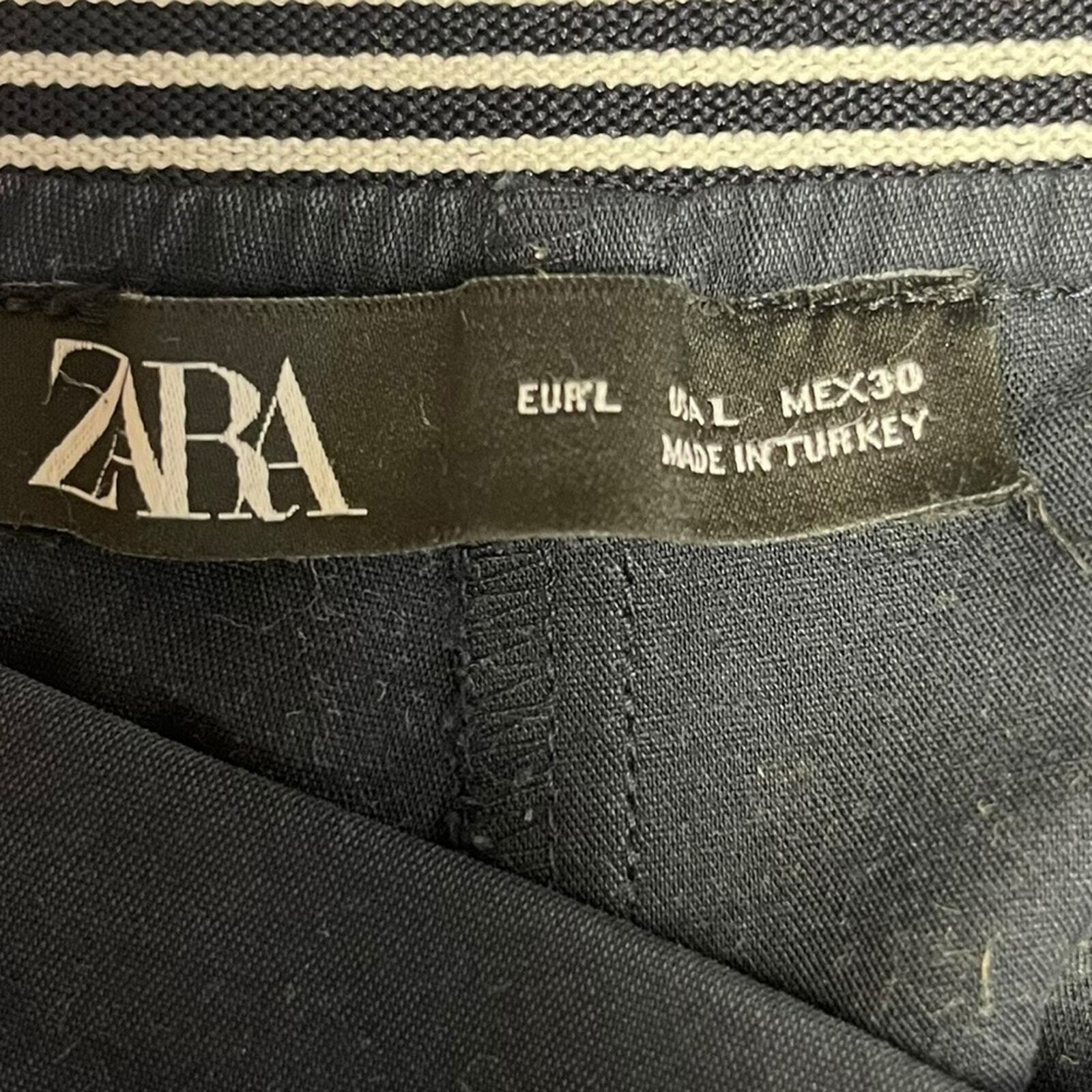 ZARA Womens Size Large Navy Blue Flat Front Ankle Pants Slacks